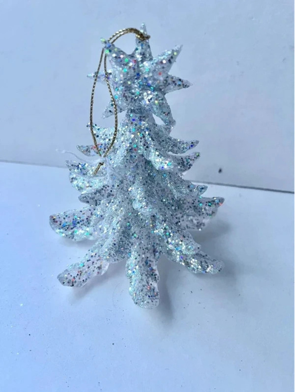 Silver glitter Christmas tree ornament